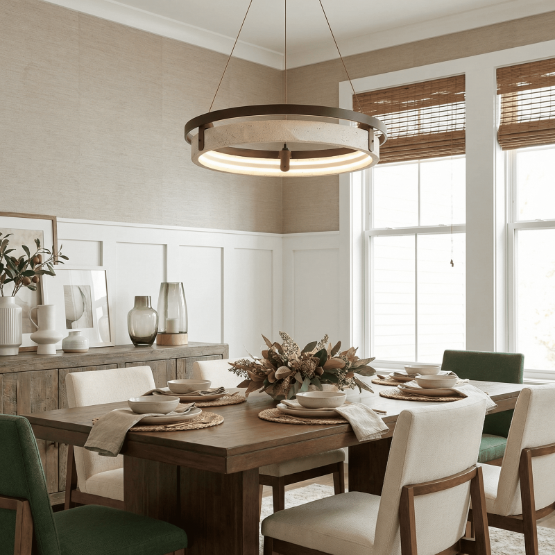 Hendricks Wabi-Sabi Travertine Circular LED Pendant Light