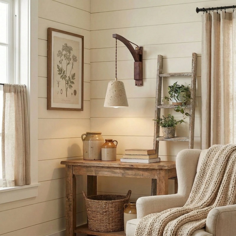 Josiah Modern Solid Wood Travertine Wall Lamp
