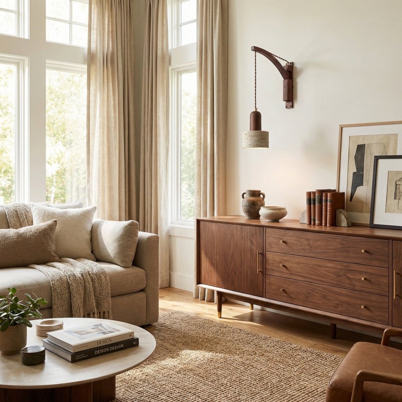 Josiah Modern Solid Wood Travertine Wall Lamp