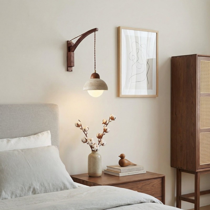 Josiah Modern Solid Wood Travertine Wall Lamp