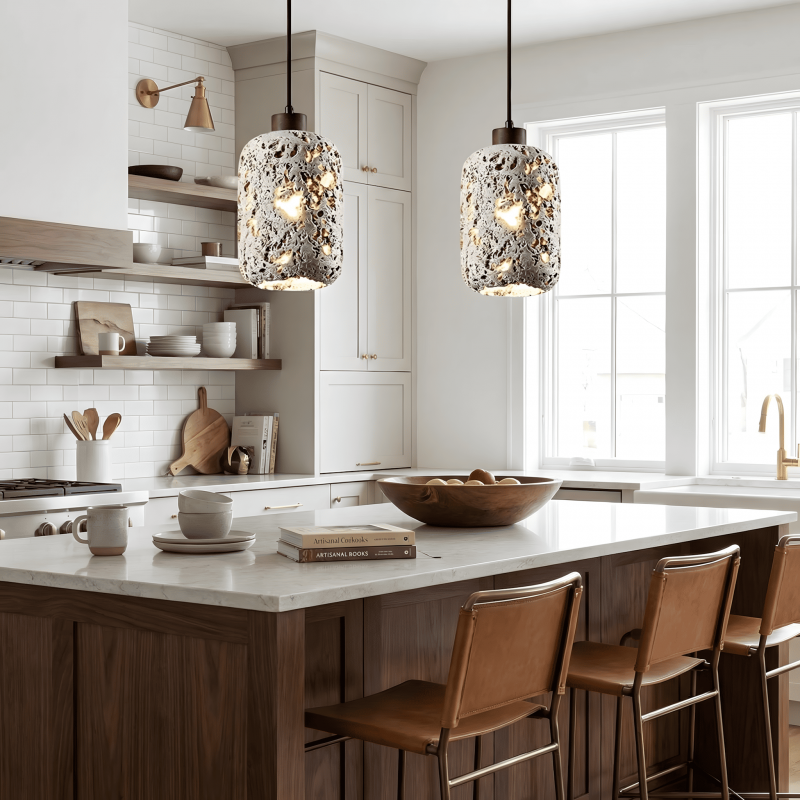 Kianu Wabi-Sabi Travertine Barrel Pendant Light