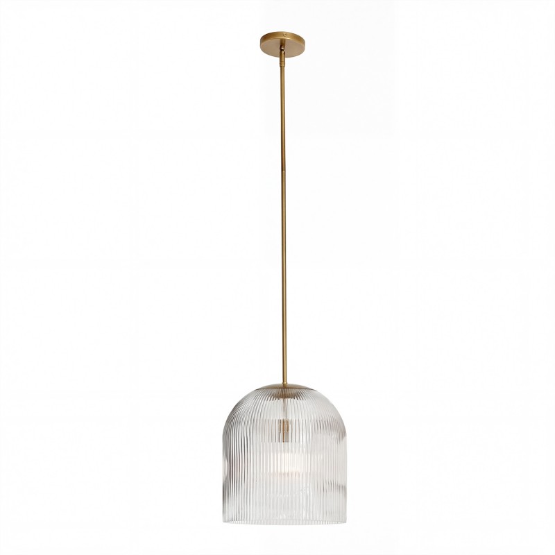 Alain Farmhouse Cooper Ribbed Glass Pendant Light For Dining Room & Kitchen