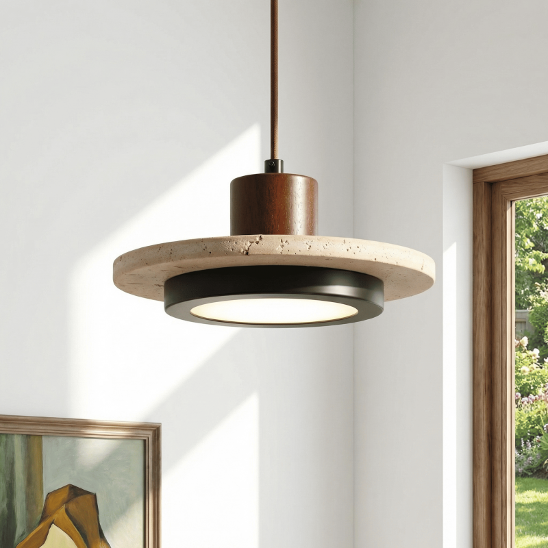 Kassia Wabi-Sabi Travertine Disc LED Pendant Light
