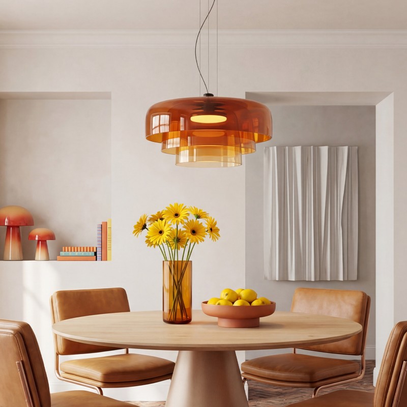 Zaire Bowl Shaped Layer Stained Glass Pendant Light