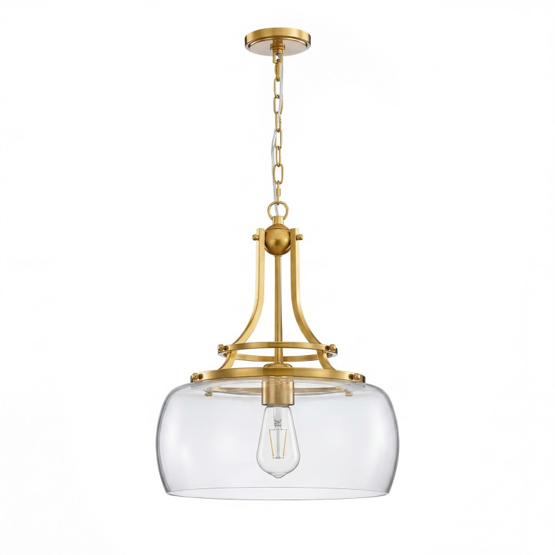 Thalys Brushed Gold Clear Glass Shade Charleston Pendant Light