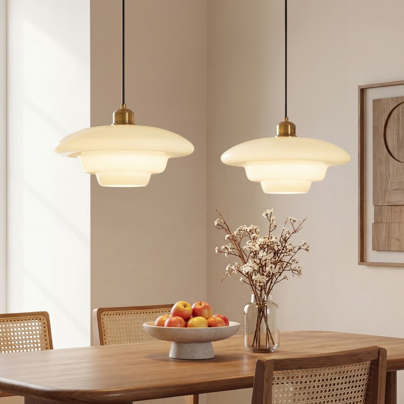 Ritika Vintage Art Cream Multi-Shape Glass Pendant Light