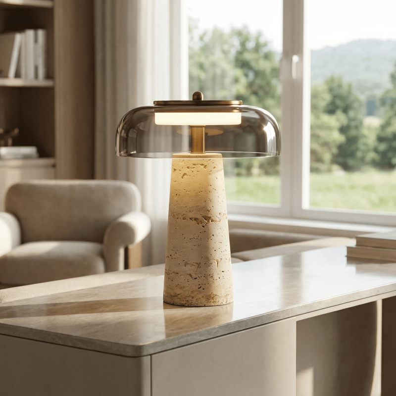 Camryn Nordic Travertine Dome Table Lamp