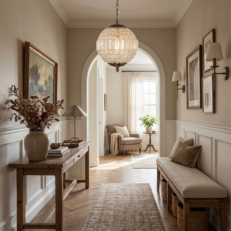 Dion Luxury French Antique Brass Crystal Globe Chandelier
