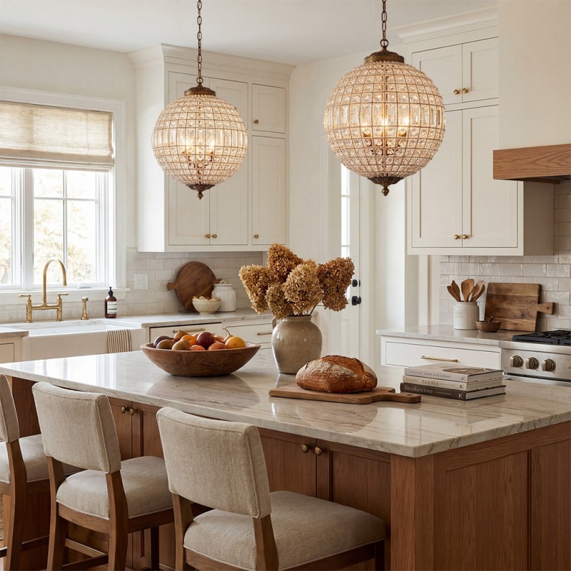 Dion Luxury French Antique Brass Crystal Globe Chandelier