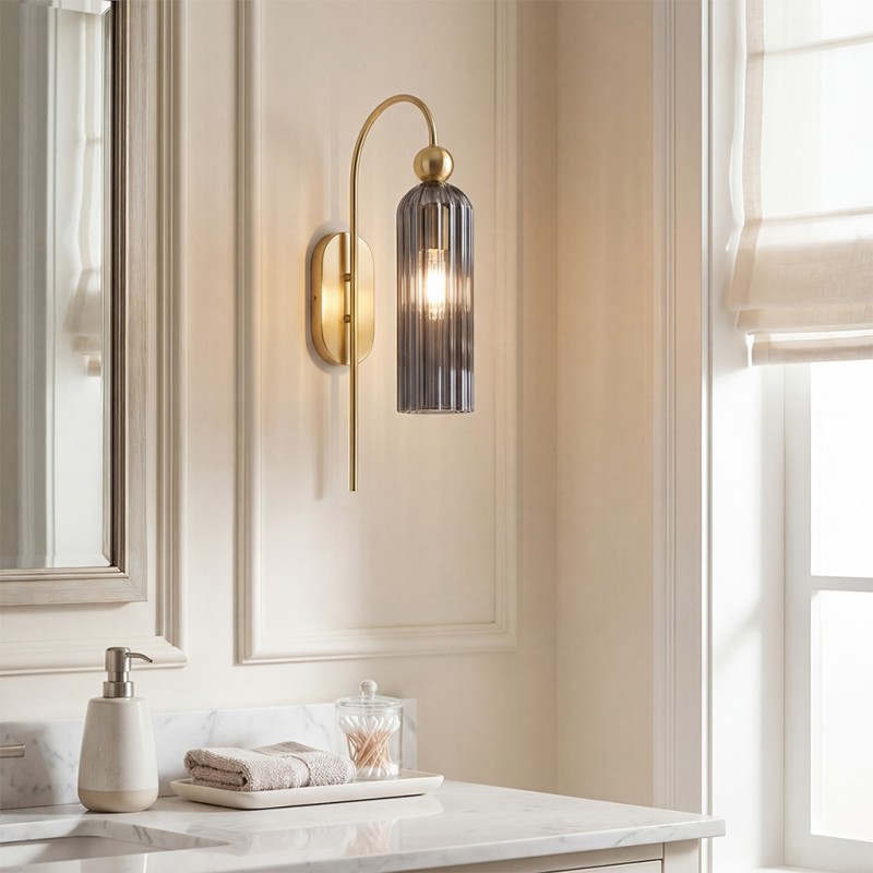 Emrys Modern Gold Fluted Glass Cylinder Sconce