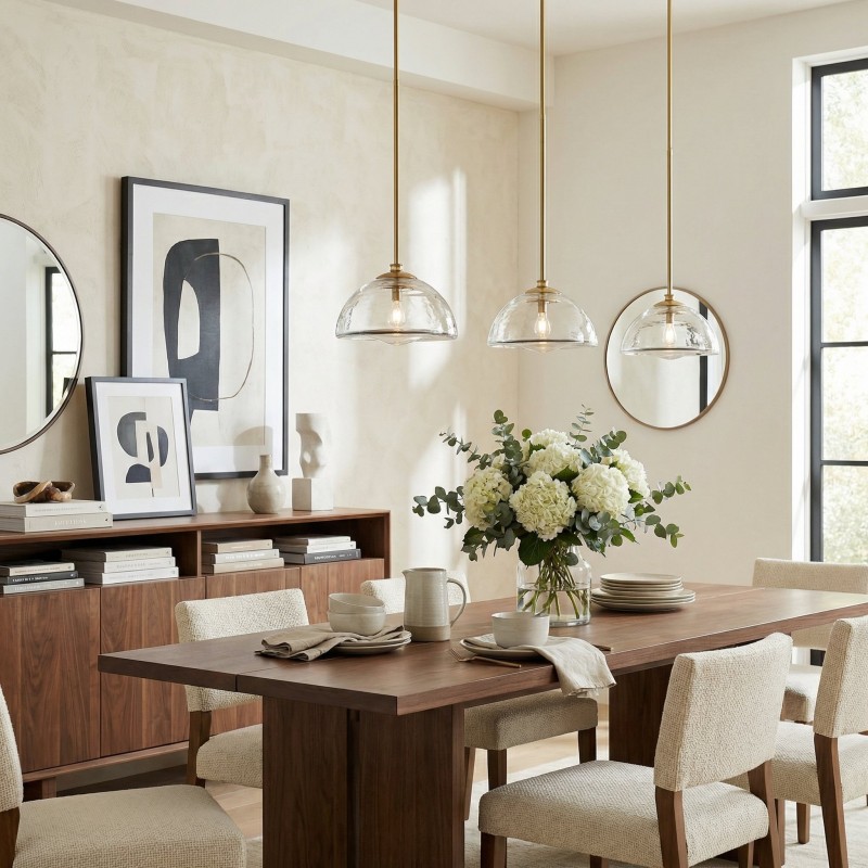 Brenna Modern Brass Cast Glass Dome Pendant Light