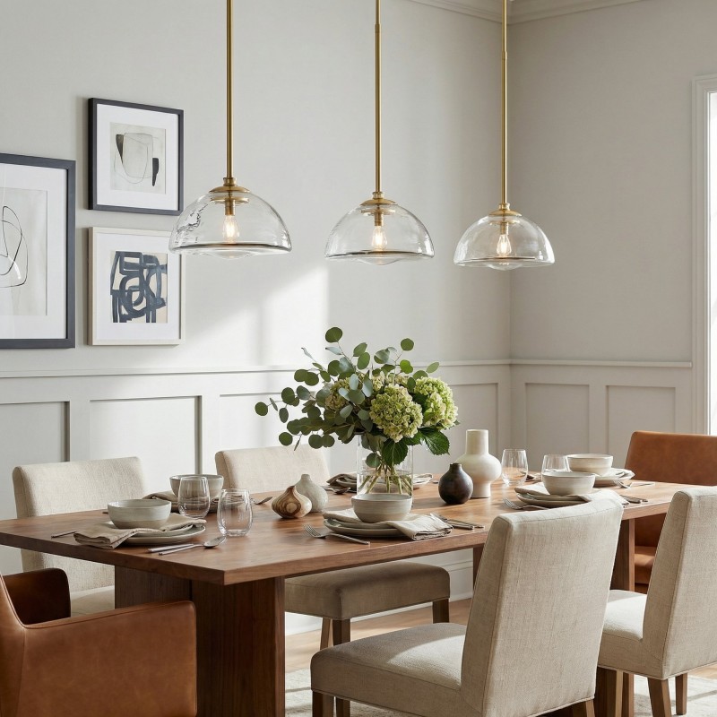 Brenna Modern Brass Cast Glass Dome Pendant Light