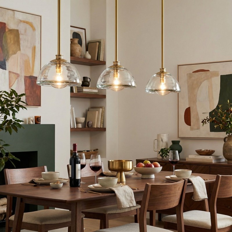 Brenna Modern Brass Cast Glass Dome Pendant Light