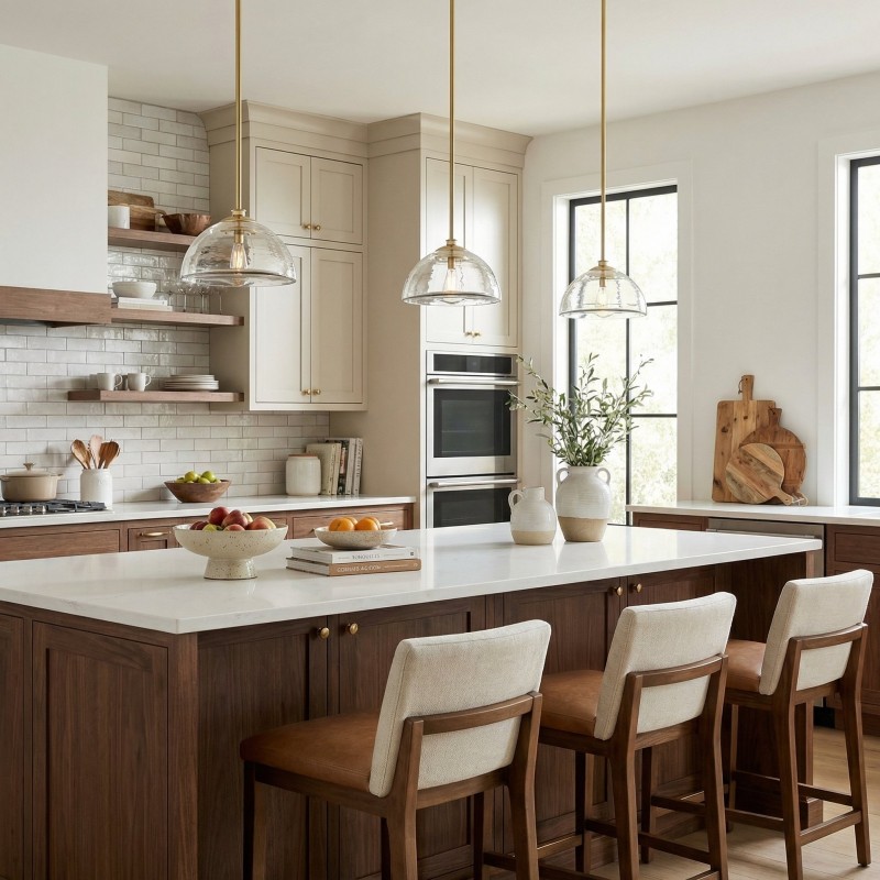 Brenna Modern Brass Cast Glass Dome Pendant Light