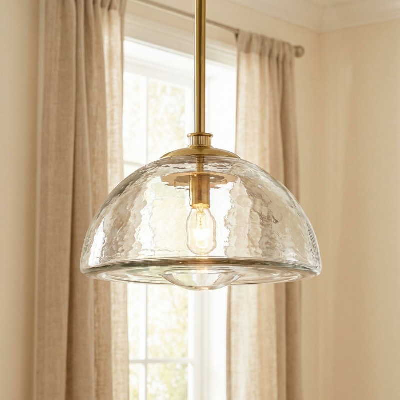 Brenna Modern Brass Cast Glass Dome Pendant Light