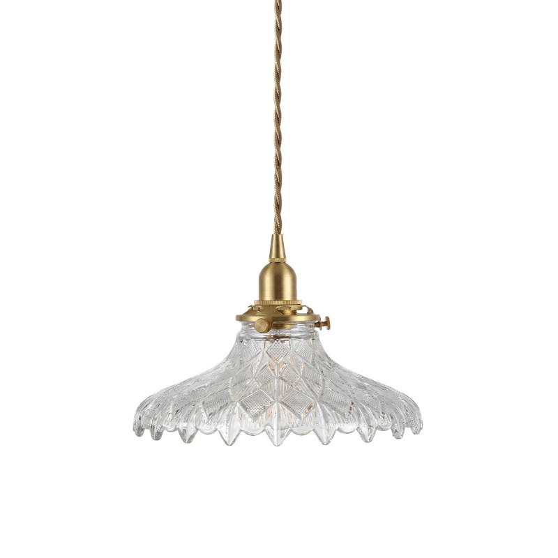 Gyran Retro Brass Lace Glass Pendant Light