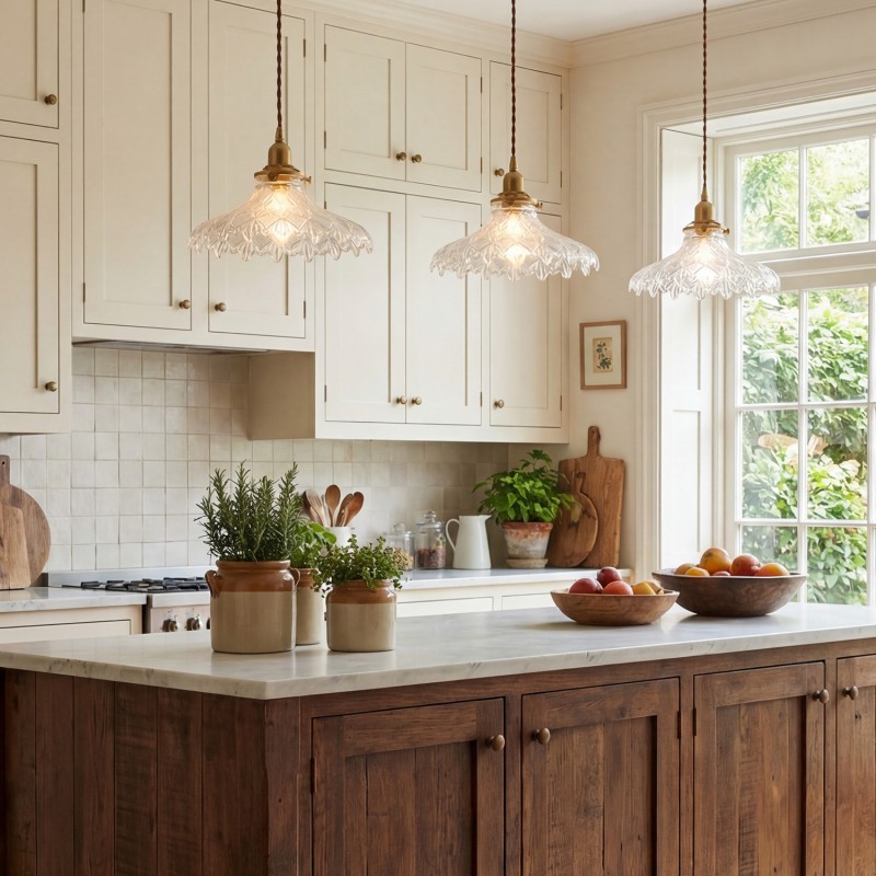Gyran Retro Brass Lace Glass Pendant Light