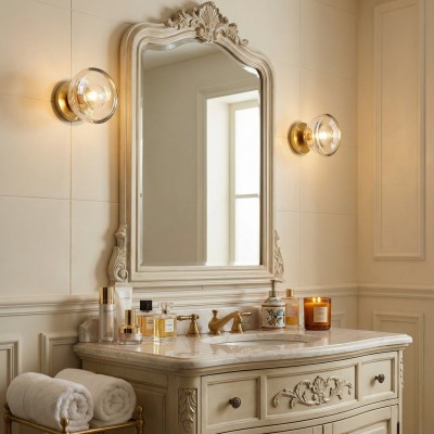 Brenna Modern Brass Cast Glass Dome Flush Mount & Wall Sconce