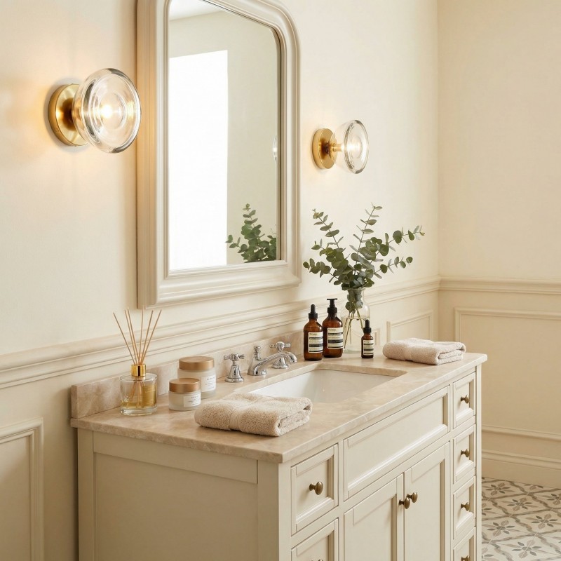 Brenna Modern Brass Cast Glass Dome Flush Mount & Wall Sconce
