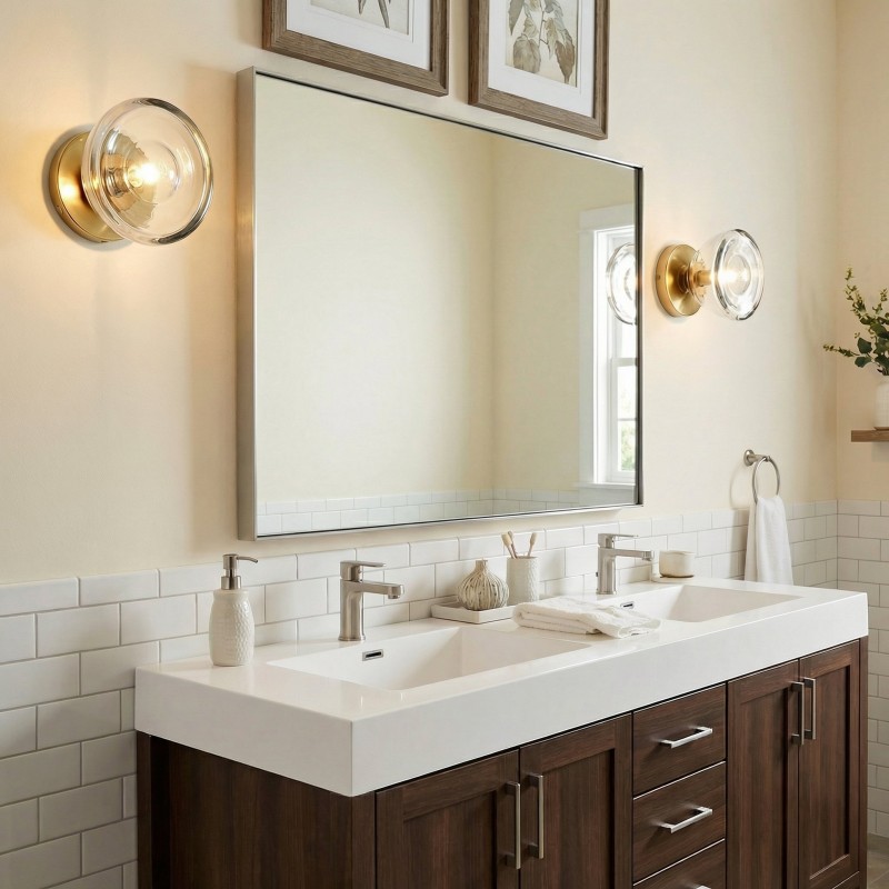 Brenna Modern Brass Cast Glass Dome Flush Mount & Wall Sconce