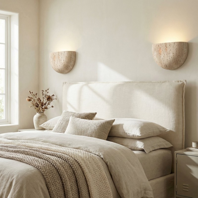 Farlan Wabi-Sabi Travertine Semi-Circular Wall Light