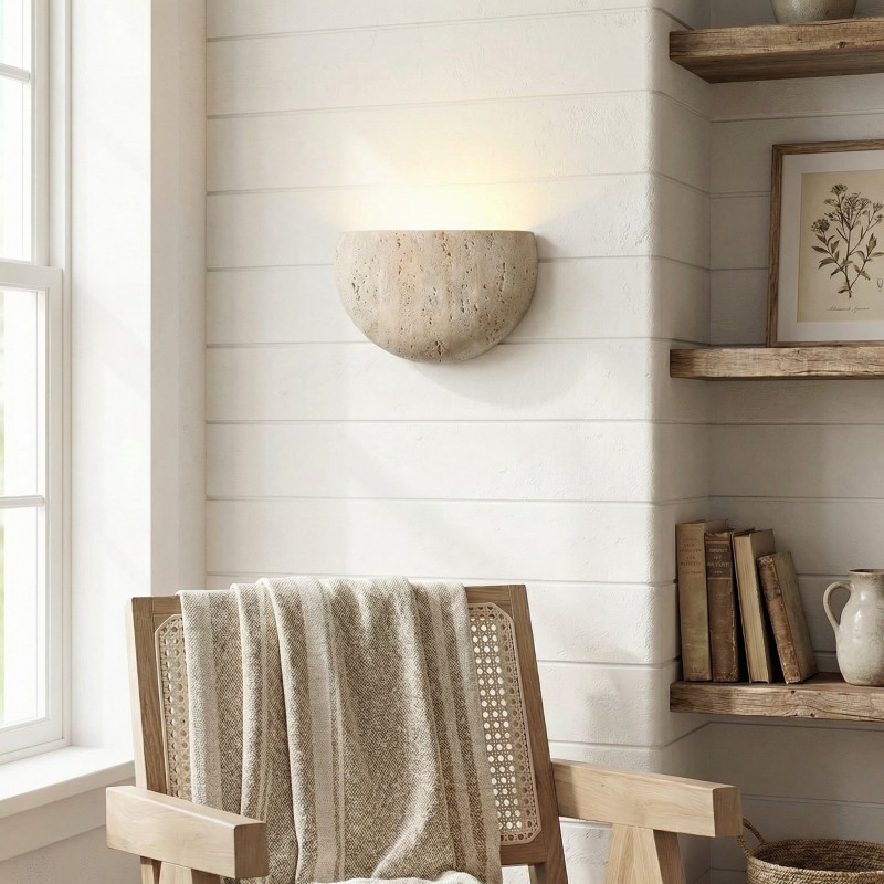 Farlan Wabi-Sabi Travertine Semi-Circular Wall Light
