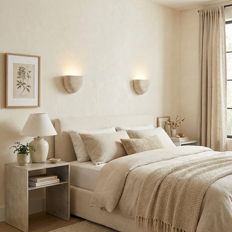 Farlan Wabi-Sabi Travertine Semi-Circular Wall Light