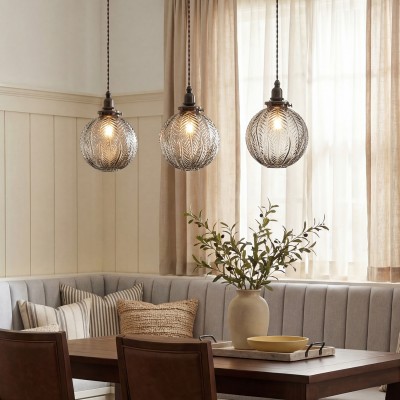 Logana Vintage Feather Texture Glass Globe Pendant Light