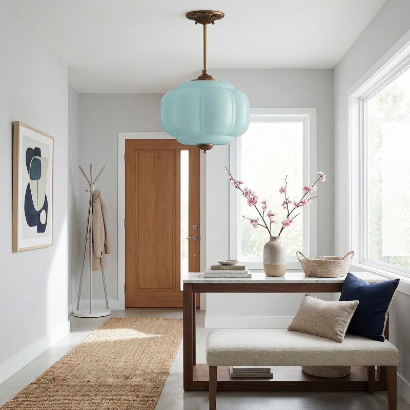 Vortan Antique Brass Green Glass Semi-Flush Mount Eloise Pendant Lamp