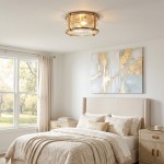 Gillen Vintage Ribbed Glass Drum Flush Mount Ceiling Light