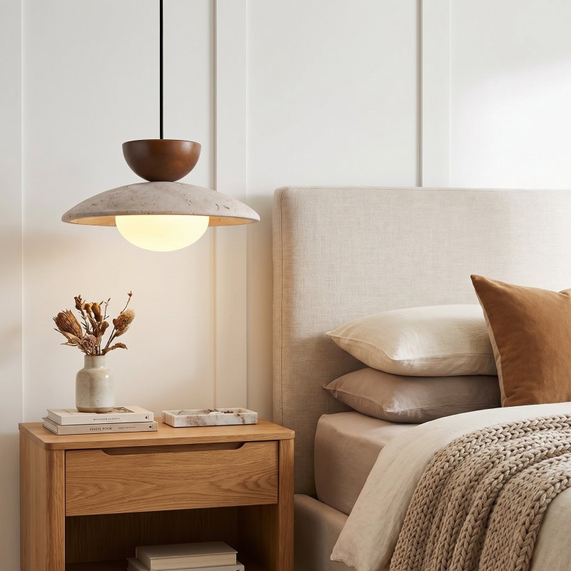 Tilda Modern Wabi-Sabi Travertine Dome Pendant Light