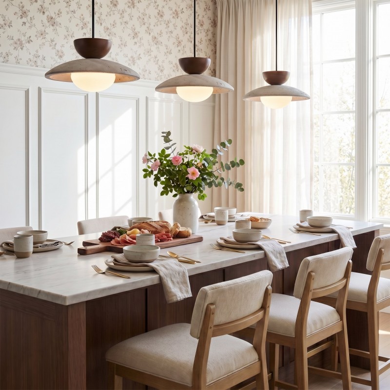 Tilda Modern Wabi-Sabi Travertine Dome Pendant Light