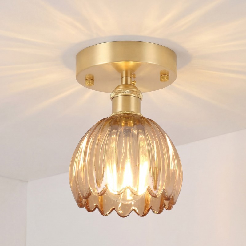 Ozir Stained Glass Flush Mount Tulip Light