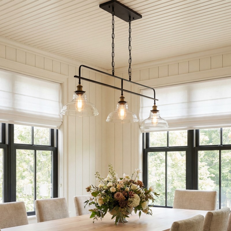 Bronte Industrial Metal 3 Lights Dome Glass Chandelier