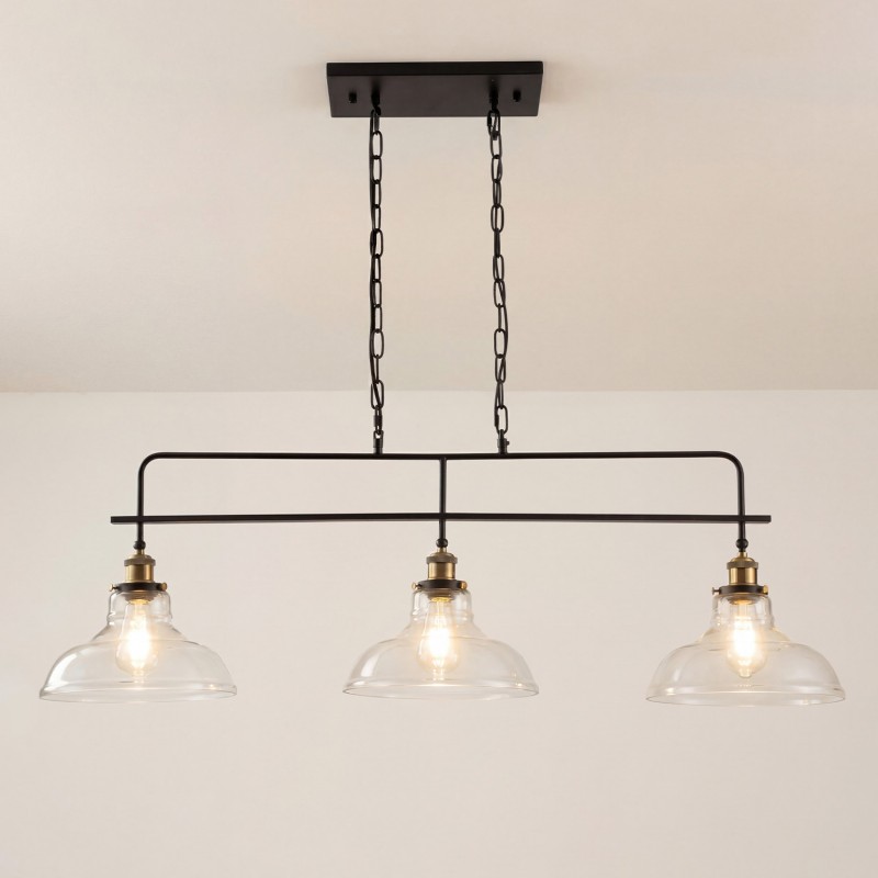 Bronte Industrial Metal 3 Lights Dome Glass Chandelier