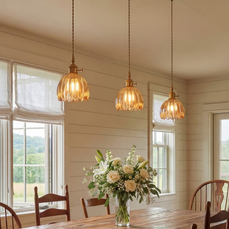 Ivana Retro Copper and Glass Tulip Pendant Light
