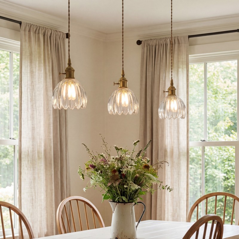Ivana Retro Copper and Glass Tulip Pendant Light