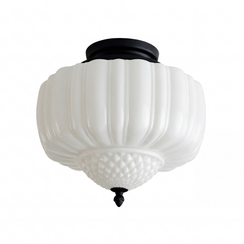 Elyndor White Milk Glass Pumpkin Flush Mount Schoolhouse Light