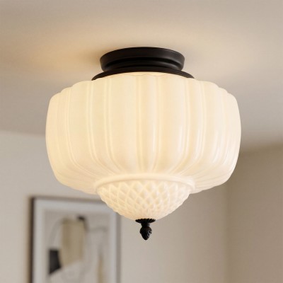 Elyndor White Milk Glass Pumpkin Flush Mount Schoolhouse Light