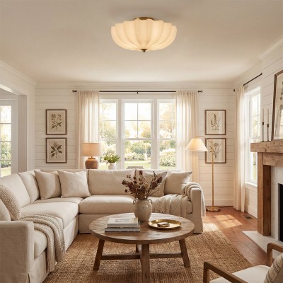 Dakota Modern Flower Shape Milk Glass Ceiling Light