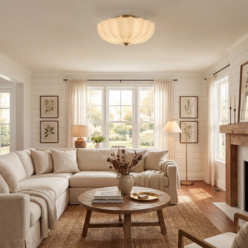 Dakota Modern Flower Shape Milk Glass Ceiling Light
