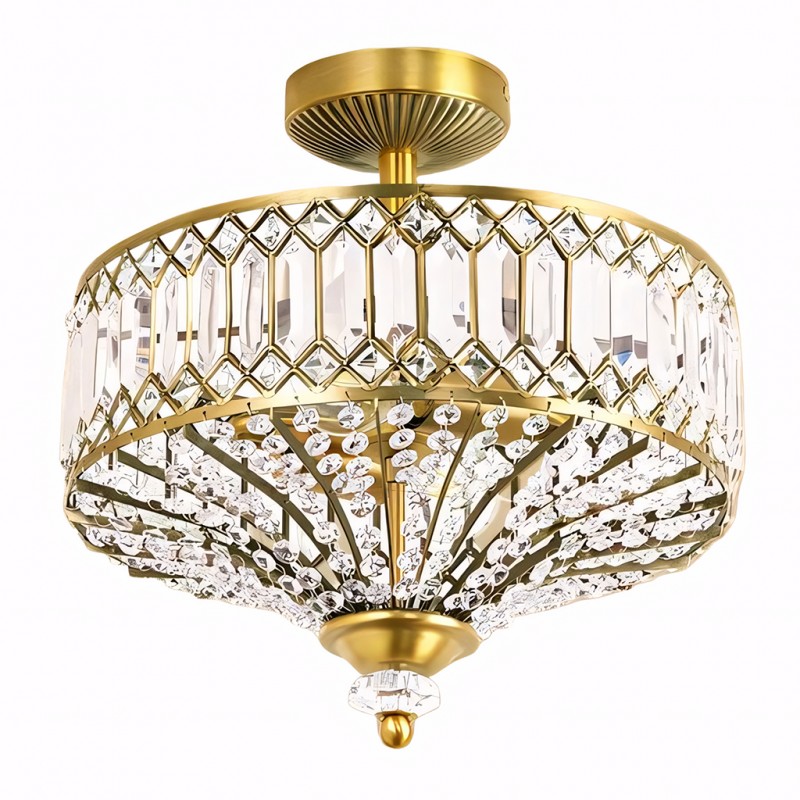 Parnika Luxury Carved Crystal Drum Semi Flush Chandelier