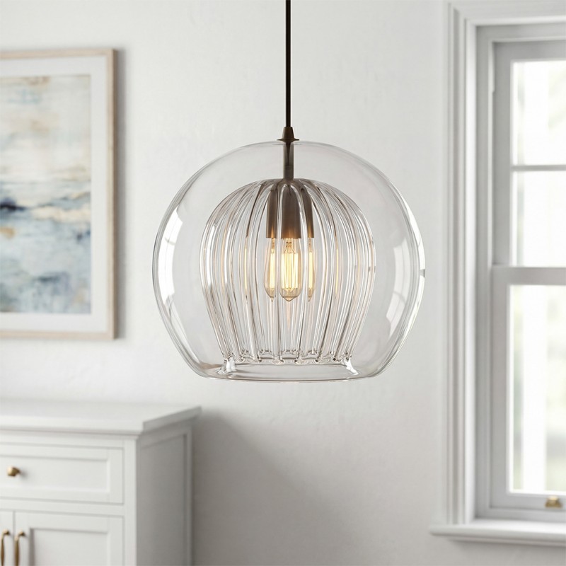 Nyxio Pleated Globe Glass Pendant Light
