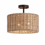 Lannister Coastal 2-Light Semi-Flush Mount Ceiling Light with Hand Woven Drum Shade for Bedroom