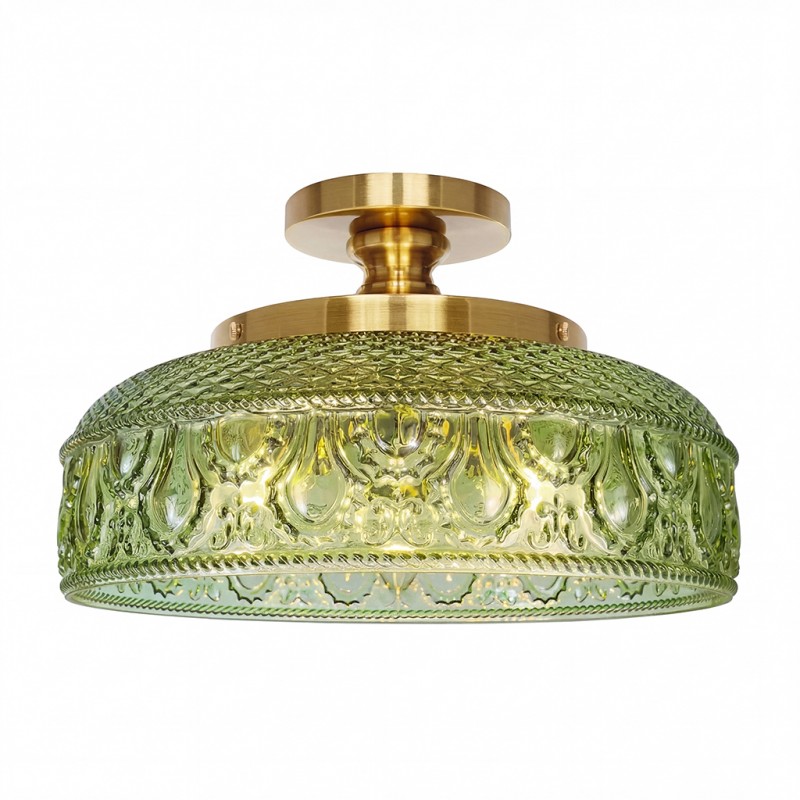 Santos Vintage Hand Carved Floral Clear Glass Semi Flush Mount Ceiling Light