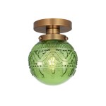 Ixionis Vintage Engraved Pattern Globe Glass Flush Mount Ceiling Light