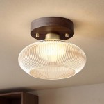 Levi Farmhouse Ribbed Glass Brass Ceiling Light