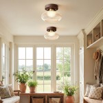 Caspian Retro Led Walnut Base Amber Fluted Glass Ceiling Light