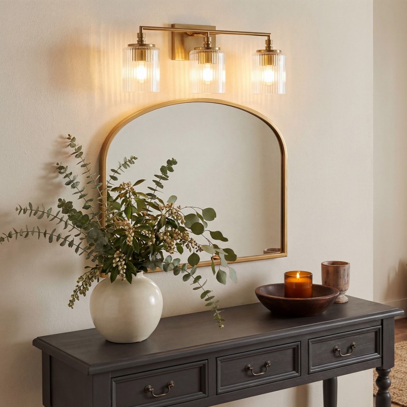 Cerys Modern 3-Light Ribbed Glass Cylinder Sconce