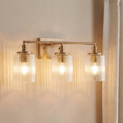 Cerys Modern 3-Light Ribbed Glass Cylinder Sconce